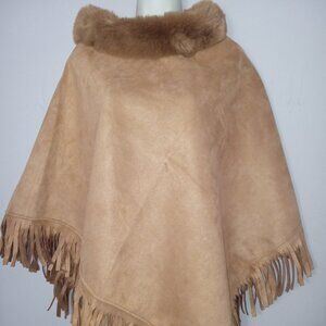 Women Suede Like Camel Poncho